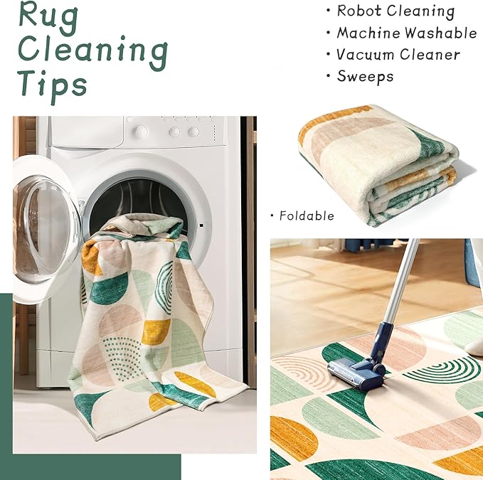 MUJOO Green Small Rug Washable,Boho Area Rugs for Entryway Bathroom Entry Entrance Bedroom Kitchen,Front Door Mat Throw Carpet Non Slip Indoor Soft Modern Abstract 2x3 Sage Green