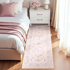 Area Rugs 2'x6' Washable Non-Slip, Floral Vintage Distress Print Pattern Medallion Carpet for Living Room Bedroom Dining Room, Pink Greypink Cute
