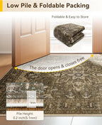 Area Rugs 2'x3' Washable Non-Slip, Floral Vintage Distress Print Pattern Medallion Carpet for Living Room Bedroom Dining Room, Brown Dark Brown