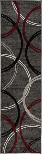Rugshop Modern Wavy Circles Design Non-Shedding Runner Rug, Carpet for Hallway, Entryway, or Kitchen, Red, 2'7" x 10'