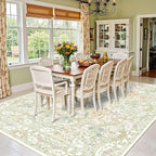 Floral Sage Green Washable Area Rugs 9x12 for Living Room, Vintage Large Thin Botanical Rug for Bedroom, Dining Room Under Table - Cottagecore Soft Boho Accent Carpet with Low Pile & Non-Slip