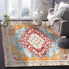 Bohemian Pattern Rectangular Area Rugs for Living Room Bedroom 2.8 x 5 ft Red & Orange Abstract Non-Shedding Soft Low Pile Rug Non Slip Washable Rug for Nursery Entryway Playroom