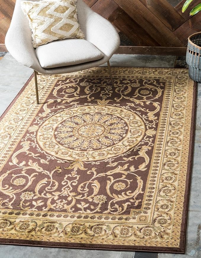 Unique Loom Versailles Collection Traditional Classic Medallion Floral Motif Area Rug (2' 7 x 10' 0 Runner, Brown/ Ivory)