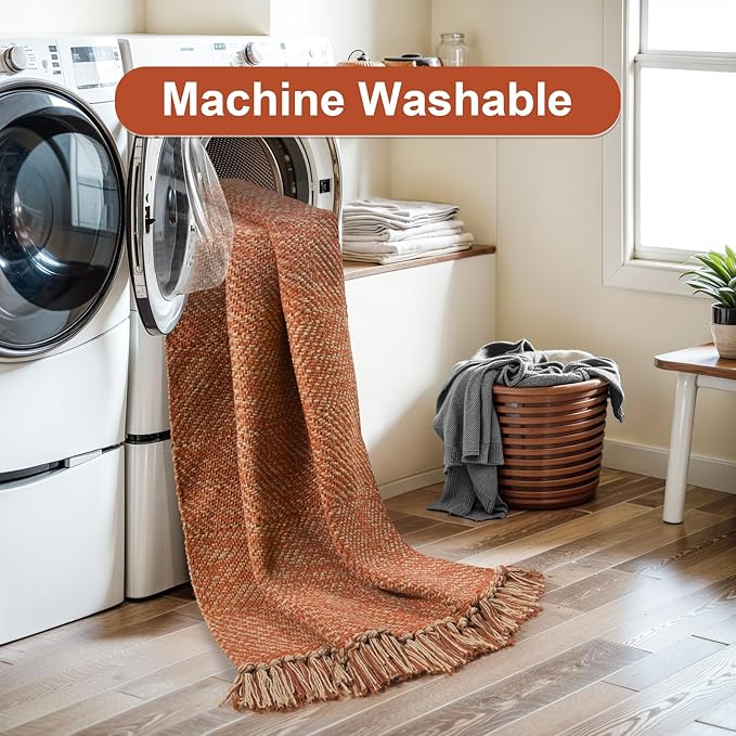 Collive Washable Area Rug 3' x 5', Modern Woven Kitchen Rugs, Terracotta Braided Cotton Rug Indoor Door Mat Throw Carpet for Entryway Living Room Nursery Laundry Room