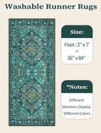 SERISSA Boho Kitchen Runner Rug, 3x7 Washable Non-Slip Runner Rug for Hallways Kitchen Rug, Ultra Soft Vintage Teal Print Distressed Tribal Floor Carpet Runner for Bedroom Entryway Laundry Room