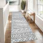 KUTA Moroccan Washable Runner Rug 2.6x8, Non-Slip Vintage Grey Boho Hallway Runners Kitchen Rugs Ultra Soft Print Distressed Geometric Floor Carpet for Bedroom Laundry Living Room