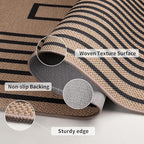 Tangsoo Easy Jute Rug 2.6x8 Washable Runner Rug for Hallways,Non-Slip Black Geometric Thin Indoor Outdoor Rug,Modern Farmhouse Carpet Runner for Kitchen Laundry Bedroom Entryway Porch