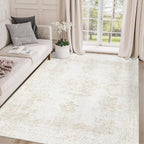 Vintage Living Room Area Rug - 5x7 Large Machine Washable Boho Moroccan Rug Distressed Farmhouse Rugs for Bedroom - Soft Non-Slip Indoor Carpet for Dining Room Office Nursery(Ivory, 5'x7')