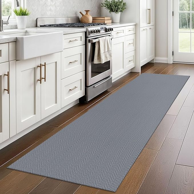 2x8 Ft Braided Runner Rug Washable Runners for Hallways Kitchen Runner Rug with Rubber Backing Cotton Entryway Runner Indoor, Woven Floor Carpet for Hall Kitchen Bedroom, Grey