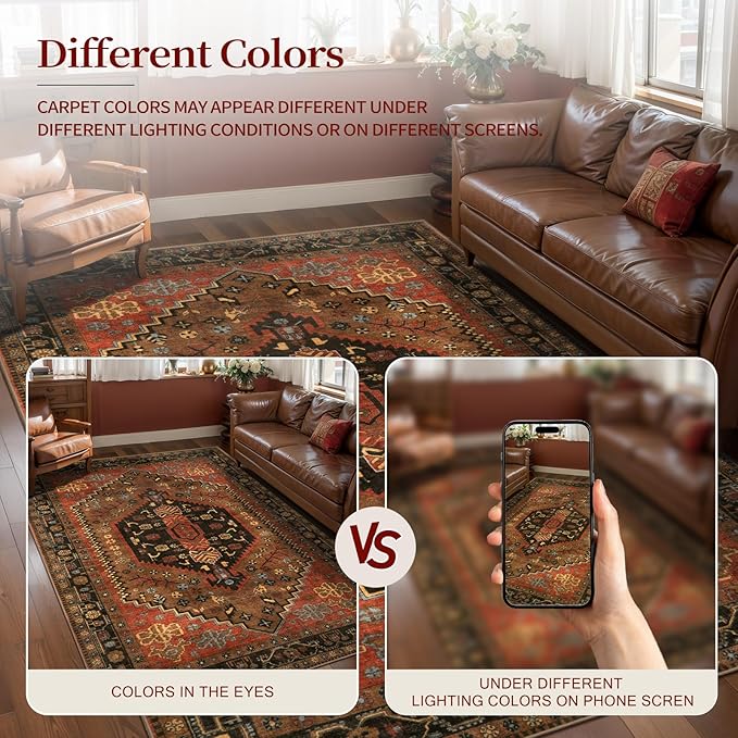 Ciicool 4x6ft Area Rug, Washable Non-Slip Throw Rug Vintage Kitchen Carpet for Entrance Bedroom Bedside Living Room Kitchen Laundry Bathroom Decor