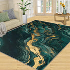 5x6 Abstract Marble Rugs for Office - Emerald-Green-Marble Living Room Carpet, Luxury Stone Pattern Bedroom Area Rug Kids Low Pile Rug for Indoor Outdoor Hardwood Floors Home Decor