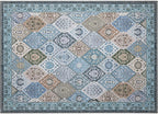 Phantoscope Washable Area Rug 5'x7' Non-Slip, Vintage Boho Rugs for Living Room, Bedroom, Dining Room, Distressed Moroccan Mosaic Diamond Pattern, Low-Pile Foldable Floor Carpet, Blue Teal/Neutral