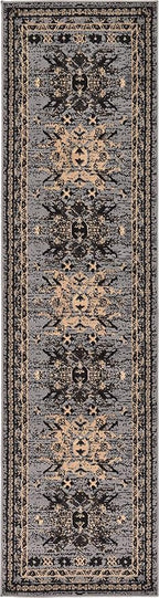 Unique Loom Taftan Collection Border Geometric Tribal Inspired Design Area Rug (2' 2 x 8' 2 Runner, Gray/ Black)