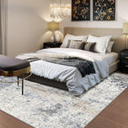Square Area Rug Living Room Rugs - 8x8 Washable Large Soft Indoor Neutral Modern Abstract Low Pile Rug Carpet for Bedroom Dining Room Farmhouse Home Office - Beige Blue