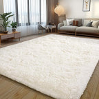 Cream White Plush Rug for Living Room Fuzzy Carpet for Bedroom Dorm, Non-Slip High Pile Rug, Shag Rug for Playroom Nursery Home Office Decor 9X12 Ft