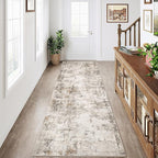 3x7 Washable Runner Rug Brown Grey Abstract Hallway Kitchen Throw Rug Neutral Modern Non Slip Soft Low Pile Carpet for Bathroom Laundry Bedroom Living Room