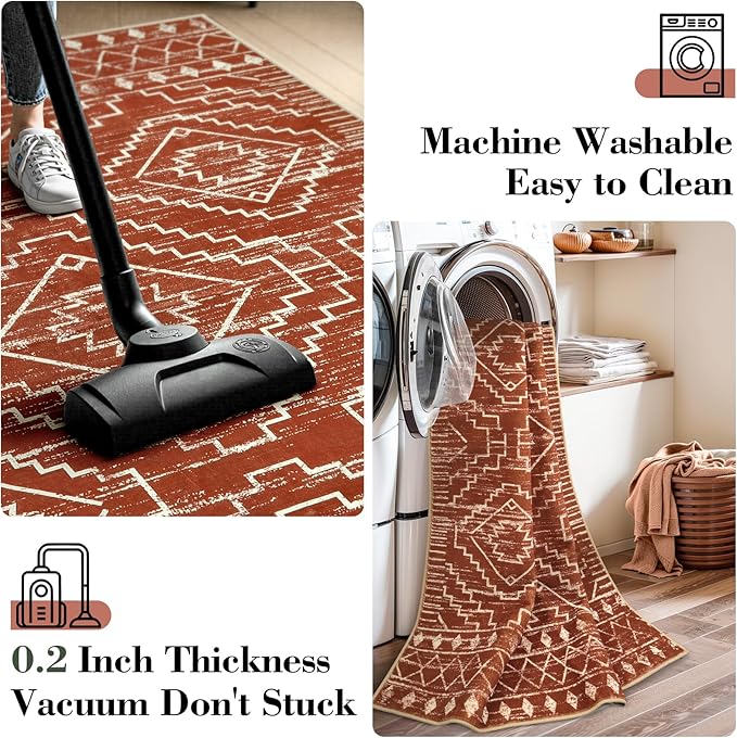 Wonnitar Moroccan 6x9 Area Rugs, Washable Brown Rugs for Living Room, Large Soft Bedroom Throw Rug, Non-Slip Stain Resistant Thin Boho Floor Carpet for Dining Room Home Office Decor (Brown,6'x9')