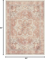 RUGGABLE Washable Area Rug – Kamran Rose Pink 5x7, Stain-Resistant, Non-Slip – Medium Machine Washable Rugs for Living Room, Bedroom, Hallway, Entryway & Office–with Cushioned Pad