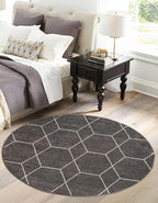 Unique Loom Trellis Frieze Collection Area Rug - Geometric (10' Round Dark Gray/Ivory)