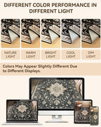 Area Rugs 6'x9' Washable Non-Slip, Floral Vintage Distress Print Pattern Medallion Carpet for Living Room Bedroom Dining Room, Black Brown Neutral Dark Tan