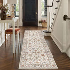 Kitchen Runner Rugs Non Skid Washable - 2.5x8ft Long Cream Colorful Boho Farmhouse Hallway Runner Rug Low Pile Vintage Floral Bohemian Carpet for Hallway Laundry Room Entryway Bedroom Foyer
