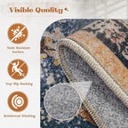 Area Rug 5x7 Washable Rug, Vintage Boho Medallion Rugs Non-Slip Soft Low Pile Large Distressed Rug Indoor Retro Carpet for Living Room Bedroom Dining Room Home Office (Tribal Medallion/Multi, 5'x7')