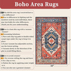 SERISSA Area Rug 4x6 Boho Rugs for Bedroom, Washable Non-Slip Living Room Rugs, Ultra Soft Vintage Print Distressed Rust Rug Low-Pile Throw Carpet for Entry Bedroom Nursery Kitchen Dorm Decor