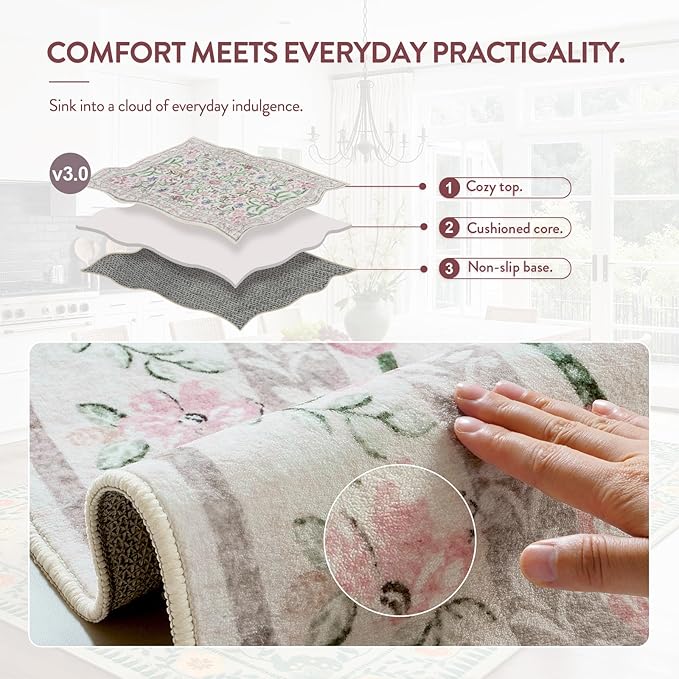 Lahome Purple 8x10 Area Rugs for Living Room, Washable Kids Rugs for Bedroom Girls, Vintage Baby Rugs for Nursery, Soft Thin Carpet for Dining Room Playroom, Pale Lilac/Pink