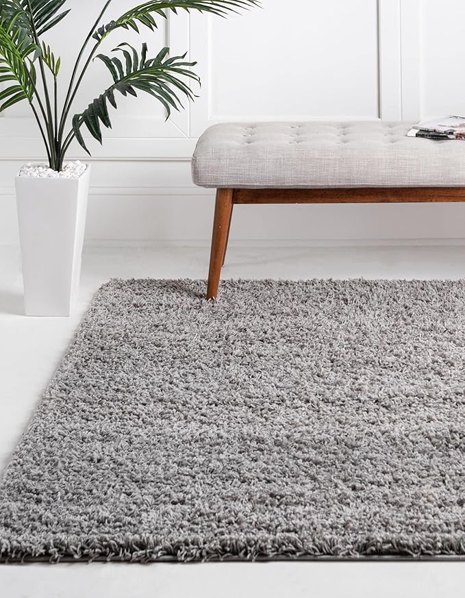 Unique Loom Solid Shag Collection Area Rug (3' 3" Square, Cloud Gray)