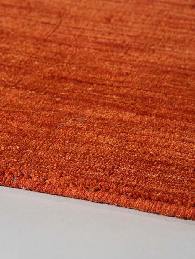 Hand Knotted Loom Wool ECO-Friendly Area Rugs - 5'x8', Rectangle, Light Red Color, Solid Plain Design, High Pile Handmade Anti Skid Area Rugs for Living Room, Bed Room (L00111)