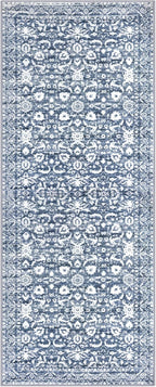 Vintage Floral 2x5 Runner Rug, Light Blue White Washable Kitchen Runner Rug Non-Slip Hallway Rug Runner Super Soft Thin Printed Faux Wool Carpet for Entryway Bedroom Bedside Laundry Room Indoor