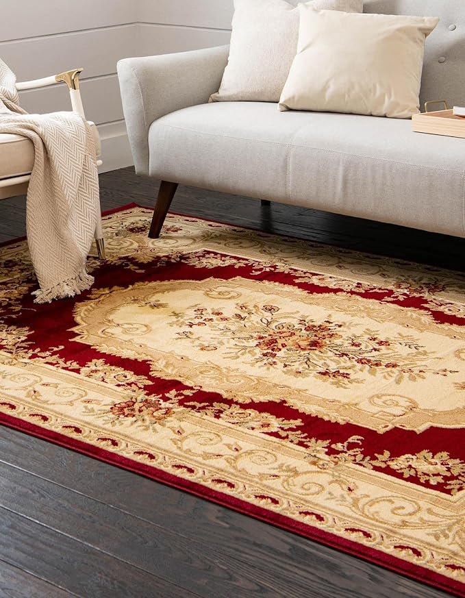 Rugs.com Chateau Collection Rug – 9' x 12' Red Medium Rug Perfect for Living Rooms, Large Dining Rooms, Open Floorplans