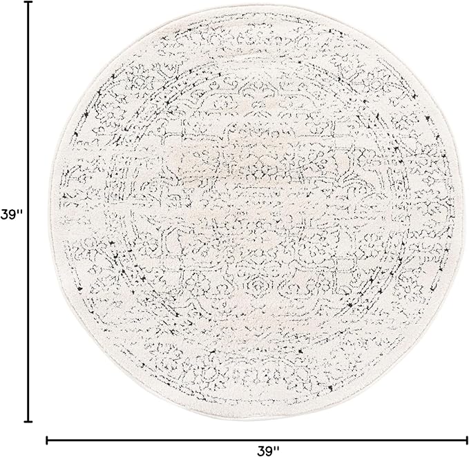 Unique Loom Isabella Collection Area Rug - Adjani (3' 3" Round, White/ Blue)