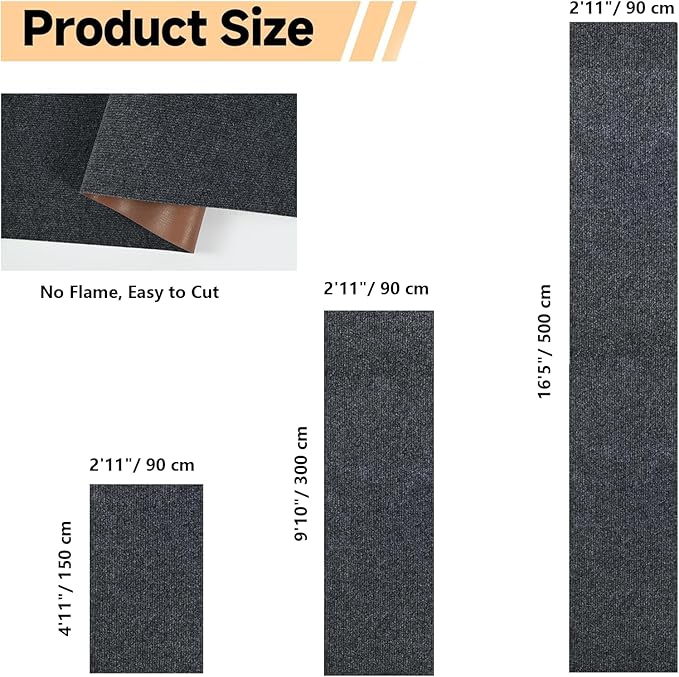jxgzyy Heavy Duty Runner Rugs 2'11 x 9'10'', Non Slip Entrance Doormat, 0.25” Thickness Indoor Outdoor Carpet Runner with Rubber Backing, Waterproof Floor Mat for Hallway Laundry Patio, Grey