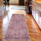 Ambesonne Vintage Decorative Rug, Nostalgic Retro Floral Petals Pastel Look Damask Check Victorian Motif, Quality Carpet for Bedroom Dorm and Living Room, 2' 5" x 7' 5", Dark Mauve and Pink