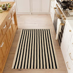 Outdoor Striped Rugs 3'x5', Black and Tan Cotton Hand Woven Front Door Mat,Washable Reversible Front Porch Rug, Foldable Layered Door Mats for Entryway/Home Entrance/Farmhouse