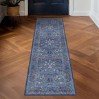 Dark Blue 2x8 Kitchen Rugs - Machine Washable Hallway Runner Non Slip, Floral Pattern Indoor Floor Mats for Entryway, Oriental Design Home Décor
