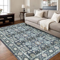 Washable 5×7 Area Rug for Living Room, Vintage Floral Rug Soft Non Slip Stain Resistant Boho Carpet for Indoor Bedroom Dinning Room Home Office Blue/Navy