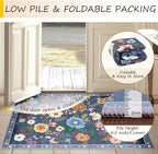 Floral 2x8 Area Rug Machine Washable Soft Print Boho Carpet Non Slip Doormat Low Pile Flower Area Rugs for Living Room Bedroom Nursery Kitchen Dining Room Indoor-Blue/Grey