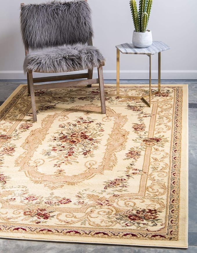 Unique Loom Versailles Collection Traditional Classic Floral Motif Area Rug (4' 0 x 6' 0 Rectangular, Ivory/ Tan)