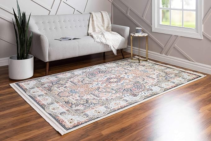 Unique Loom Narenj Collection Classic Traditional Medallion Textured Design Area Rug, 5 x 8 ft, Ivory/Tan