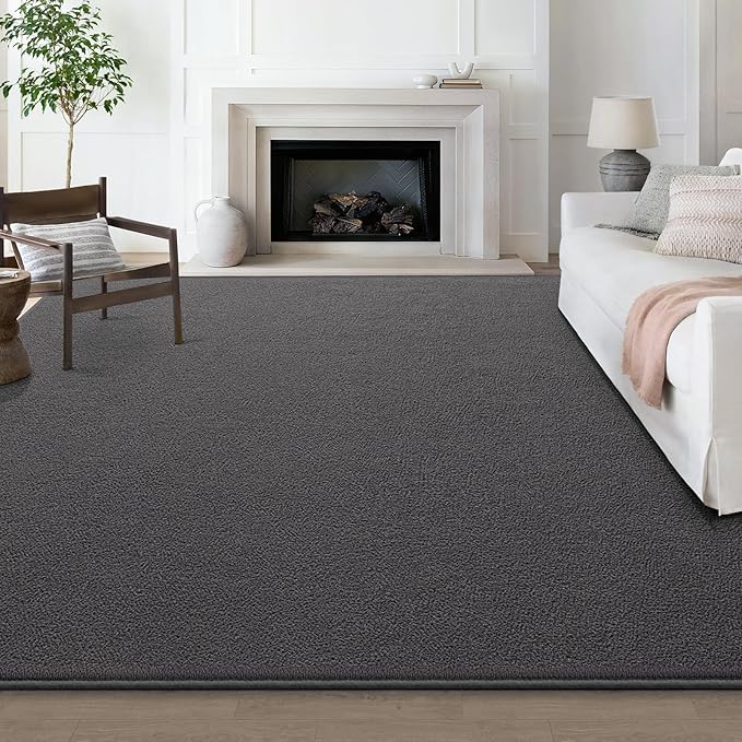 Large Modern Area Rugs for Living Room Bedroom, 7x10 Feet Dark Grey Ultra Soft Solid Thickened Memory Foam Indoor Minimalist Carpets, Non-Slip Comfy Rugs for Boys Girls Nursery Kids Room Home Décor