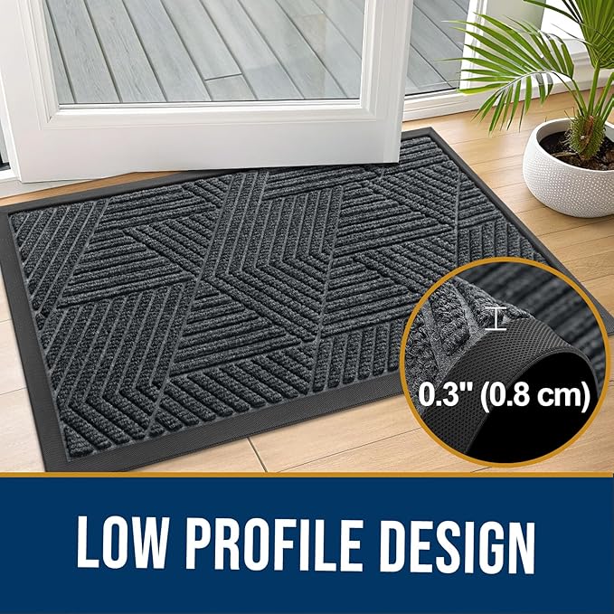 Kitinjoy Front Door Mat Outside Entrance, Sturdy Natural Dirt Trapper, Heavy Duty Rubber Doormat, Low Profile Non-Slip Backing, Easy Clean Floor Mat for Indoor Outdoor Entry, 47X32 Inch, Grey