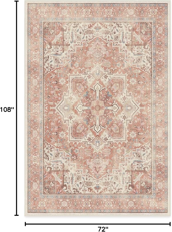 RUGGABLE Washable Area Rug – Kamran Rose Pink 6x9, Stain-Resistant, Non-Slip – Medium Machine Washable Rugs for Living Room, Bedroom, Hallway, Entryway & Office–with Standard Pad