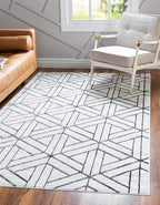 Rugs.com Lattice Trellis Collection Rug – 5' x 8' White Low-Pile Rug Perfect for Living Rooms, Large Dining Rooms, Open Floorplans