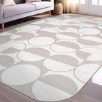 Beverly Rug Modern Geometric Area Rug 4x6 Low-High Pile Durable Soft Abstract Circular Indoor Rugs for Living Dining Room Office Stain Resistant Non Shedding Casual Indoor Carpet Beige White 4 x 6