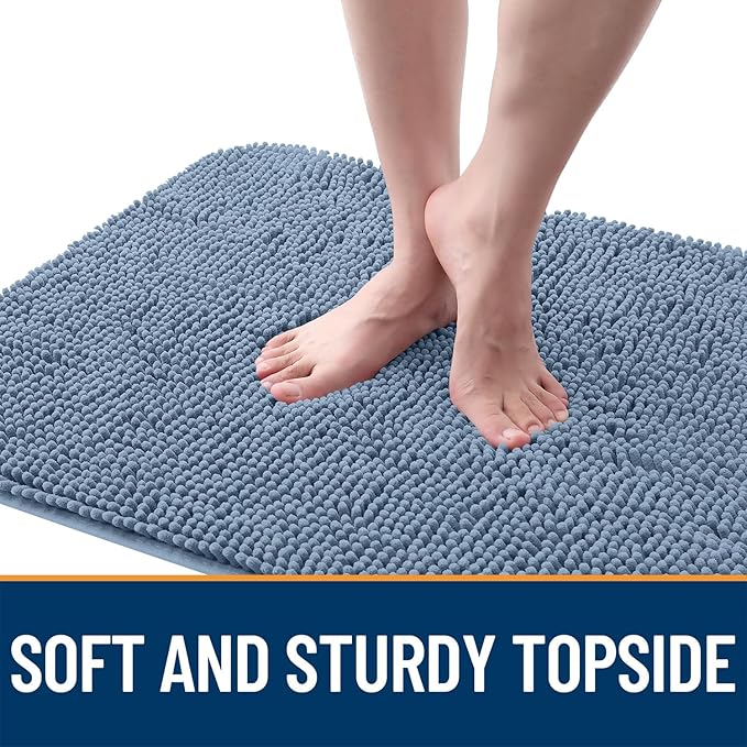 OLANLY Dog Door Mat for Muddy Paws 54x24, Absorbs Moisture and Dirt, Absorbent Non-Slip Washable Doormat, Quick Dry Chenille Mud Mat for Dogs, Entry Indoor Entryway Carpet for Inside Floor, Airy Blue