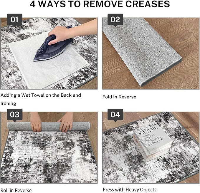 Modern Abstract Hallway Runner Rug, Black Grey 2x8 Runner Rug, Washable Kitchen Runner Non-Slip Soft Thin Print Faux Wool Carpet for Entryway Bedroom Laundry Room Indoor