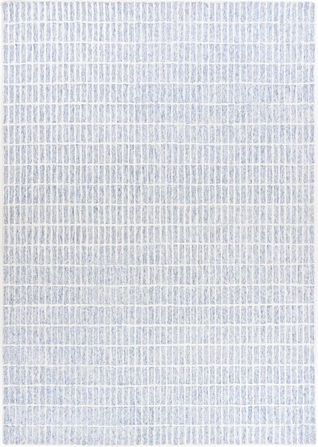Hand-Tufted 100% Wool Area Rug – Unique Modern Geometric Grid Pattern, Soft Plush Textured Carpet for Living Room, Bedroom, Dining Room & Entryway (Blue, 4' x 6')