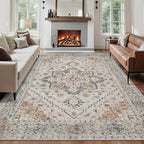 Tangsoo 8x10 Area Rug for Living Room, Washable Vintage Rugs Indoor Non Slip Large Area Rugs, Print Distressed Grey Carpet, Soft Low Pile Foldable Floor for Bedroom Dining Room Dorm